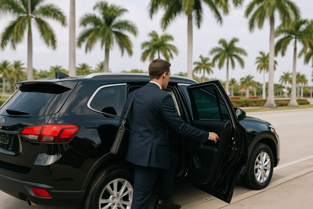 Client entering a private car for a reliable airport transfer with Found-A-Ride.